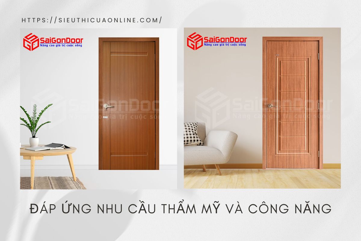 Cửa gỗ công nghiệp composite có nhiều mẫu mã, màu sắc và kiểu dáng đa dạng.